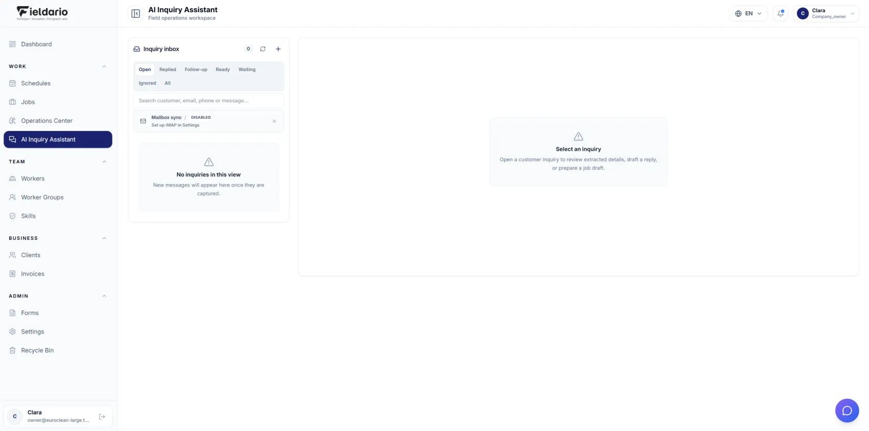 KI-Anfrage-Assistent: Anfragen aus E-Mail und Website strukturiert erfassen.